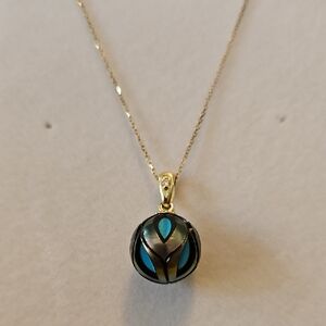 Gold and Blue Pendant Necklace